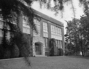 West face of the Richmond Beach School Study hall in upper right, Miss Hattie Jones room in lower right corner. (1961, page 146)